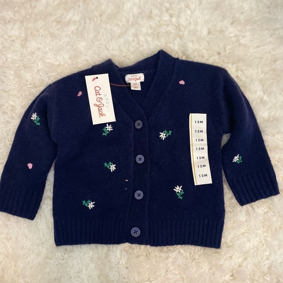 Cat & Jack Navy Blue Floral Embroidered Baby Cardigan NWT - Picture 4 of 9